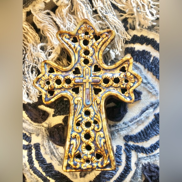 Ceramic Glazed Cross Votive Candle Holder - Picture 5 of 11